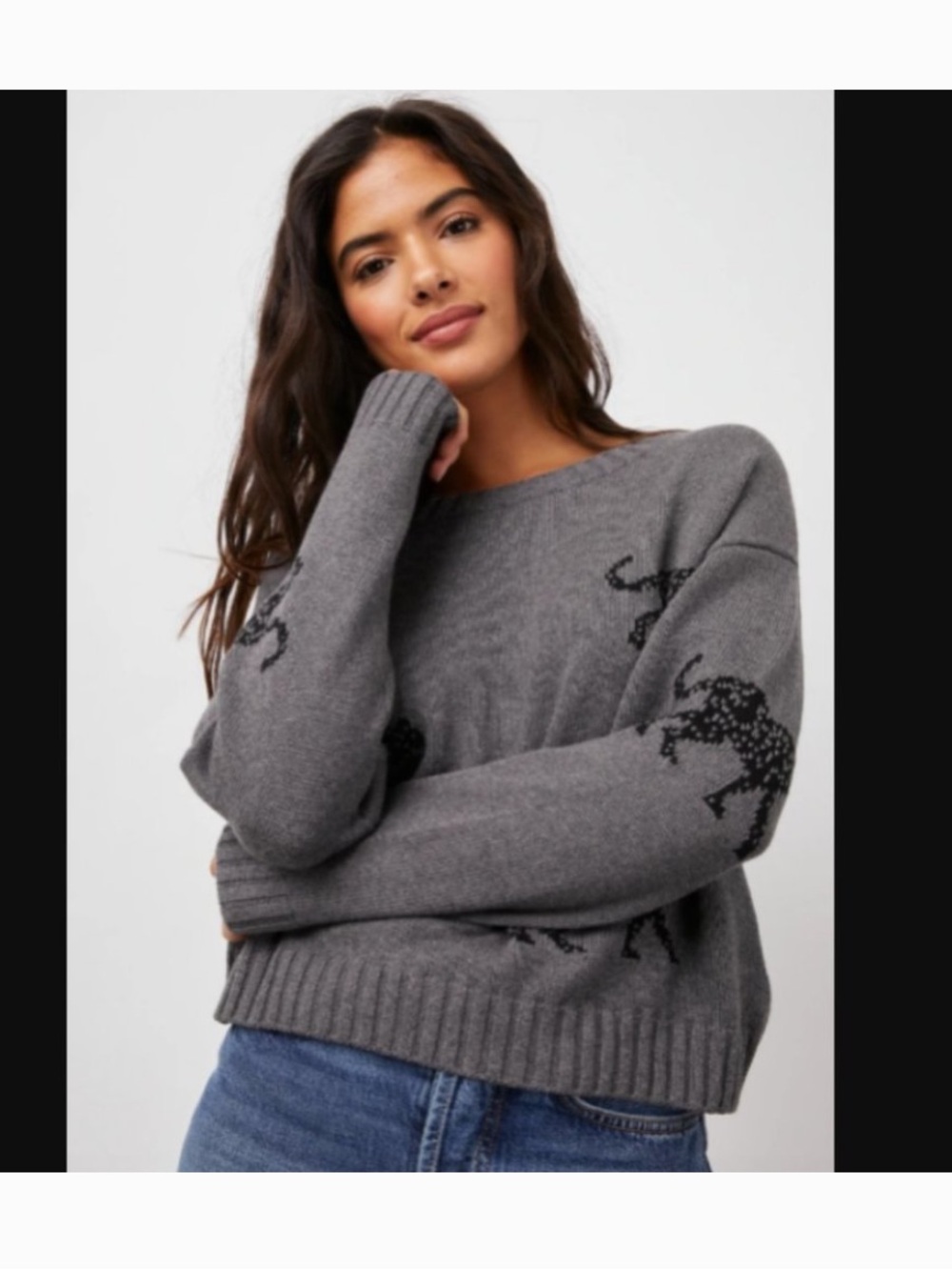 Rails L Women's Gray Horse Motif Crewneck Sweater